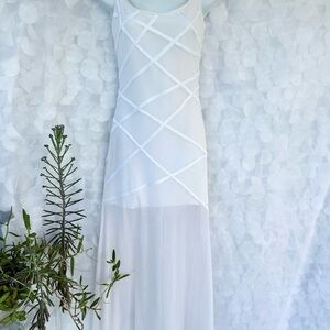 Tadashi Shoji Vintage Y2K LONG Column Cream White Dress party Wedding Small